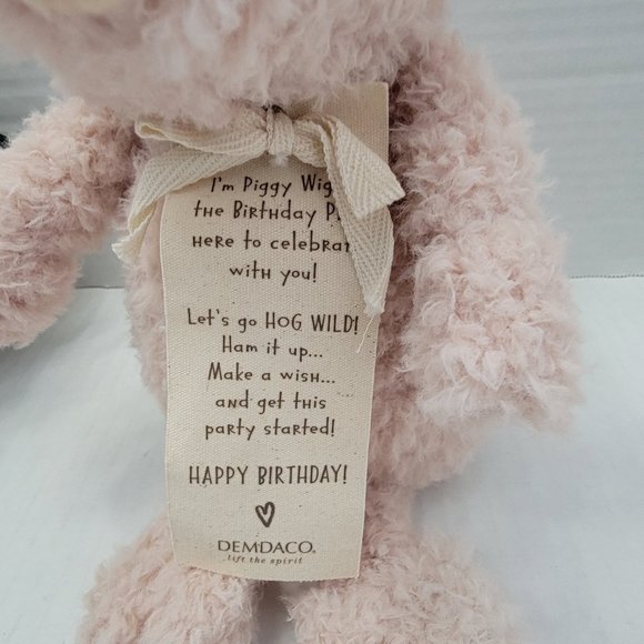 Piggy Wigg Wiggy Celebrate Happy Birthday DEMDACO Plush Animal Pig Hat Gift Tag - Picture 3 of 12